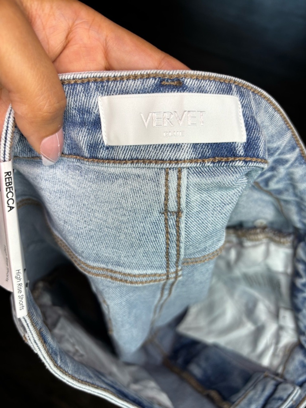 VERVET Blue Rebecca Light Blue Distressed Rolled Hem High Rise Denim Shorts - Picture 11 of 13